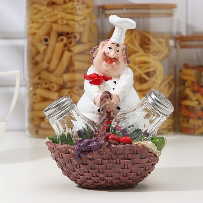 

Набор для специй из стекла на подставке «Застенчивый повар», 3 предмета: солонка 60 мл, перечница 60 мл, подставка