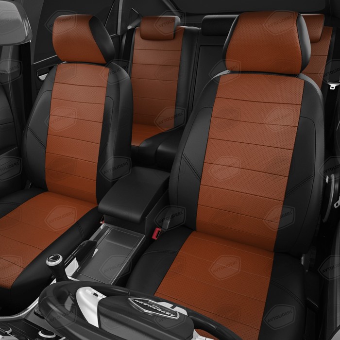 

Авточехлы для Ford Mondeo 5 с 2014-2019 г., седан, хэтчбек, универсал, перфорация, экокожа, цвет фокс, чёрный