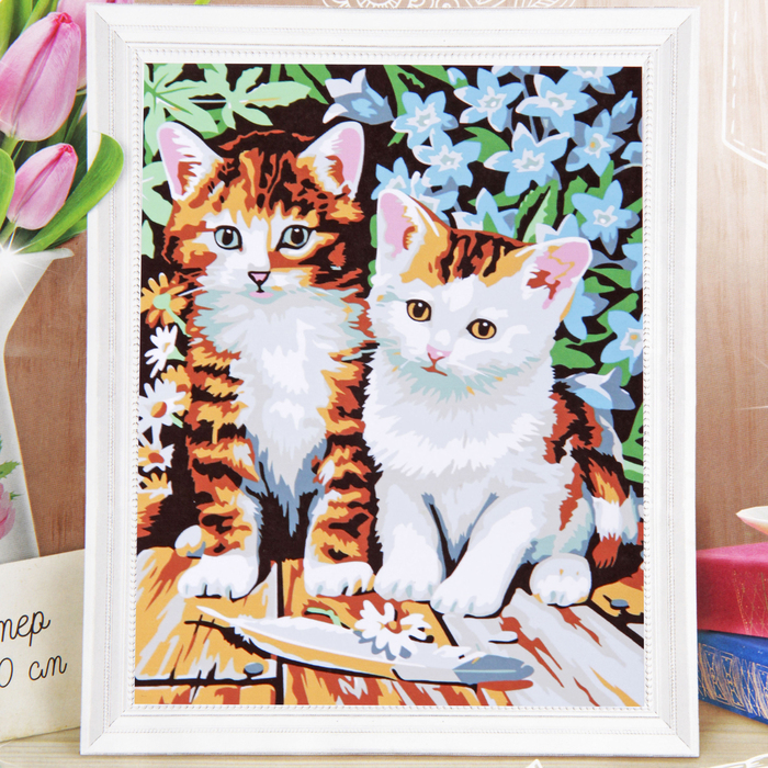 Роспись по холсту "Котята" по номерам с красками по 3 мл + кисти + инструкция + крепеж