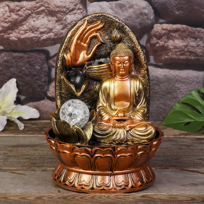 Фонтан настольный от сети, подсветка "Будда с жемчужиной" 28х19,5х19,5 см