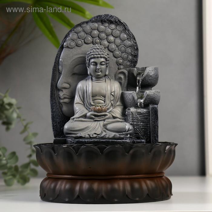 Фонтан настольный от сети, подсветка Будда серый мрамор 30х20,5х20,5 см