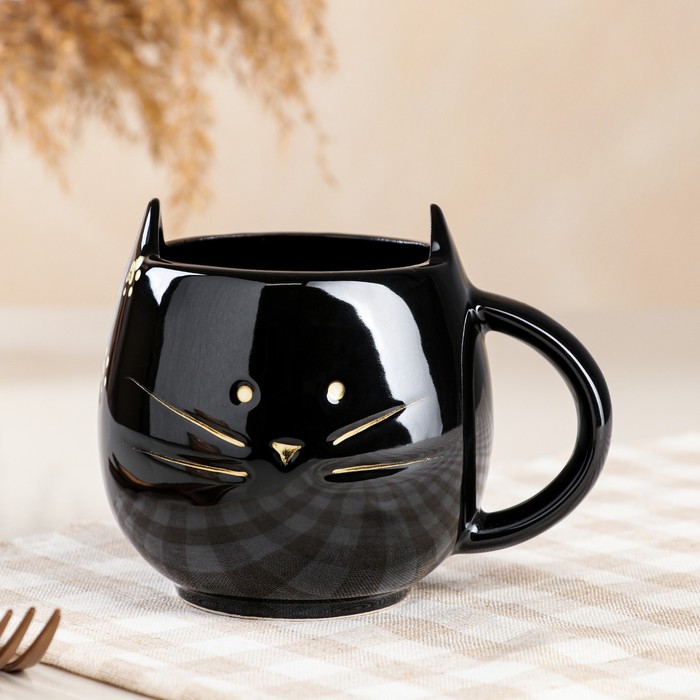 фото Кружка «кошка», 0,45 л, цвет чёрный, керамика ручной работы