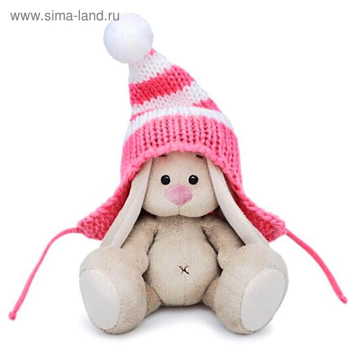 фото Мягкая игрушка «зайка ми» в полосатой розовой шапке, 15 см