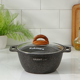 Кастрюля Granit ultra, 2 л, стеклянная крышка, антипригарное покрытие