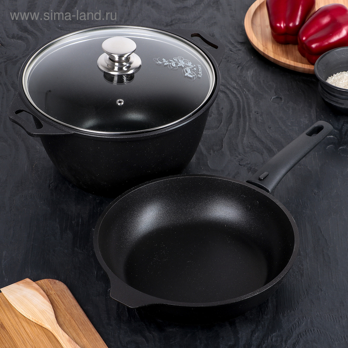 Набор кухонной посуды «Традиция №10», крышка, антипригарное покрытие, цвет чёрный крышка традиция 24cm tr24p