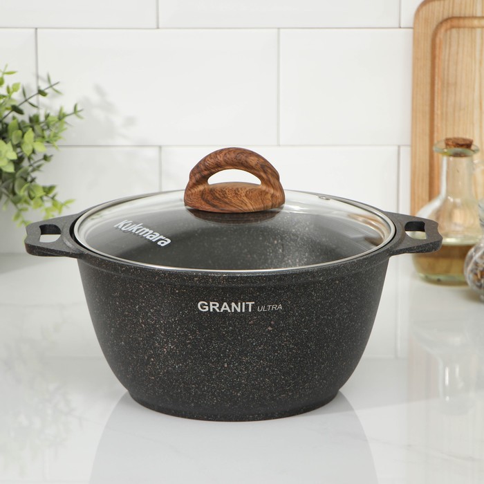 Кастрюля Granit ultra, 3 л, стеклянная крышка, антипригарное покрытие