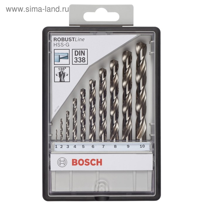 фото Набор сверл по металлу bosch 2607010535, hss-g, robust line, 10 шт, d=1-10 мм