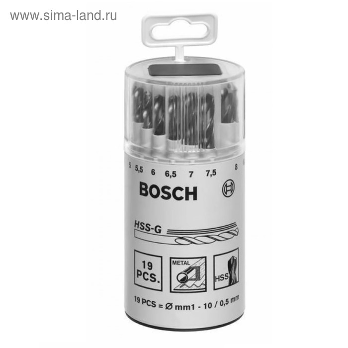 фото Набор сверл по металлу bosch 2607018361, hss-g, 19 шт, d=1-10 мм, цилиндрический хвостовик