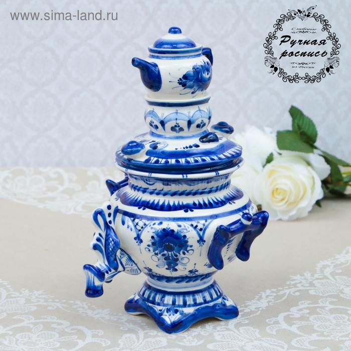 

Сувенир "Самовар", большой, гжель, фарфор, 28х15 см