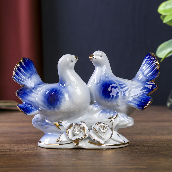 Сувенир "Два голубка. Синь" со стразами