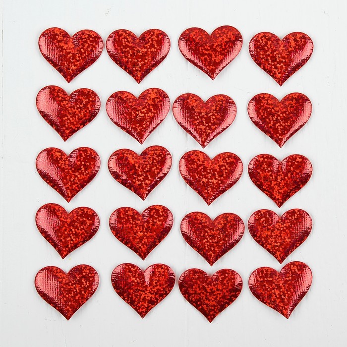 Сердечки декоративные, набор 20 шт., размер 1 шт: 3,5×2,5 см, цвет красный сердечки декоративные набор 5 шт размер 1 шт 5 3 5 см цвет красный