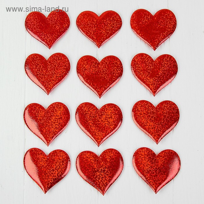 Сердечки декоративные, набор 12 шт., размер 1 шт: 6,5×6 см, цвет красный сердечки декоративные набор 5 шт размер 1 шт 5 3 5 см цвет красный