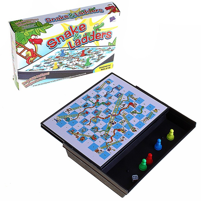 Игра настольная "Змеи и лестницы", магнитная, в коробке