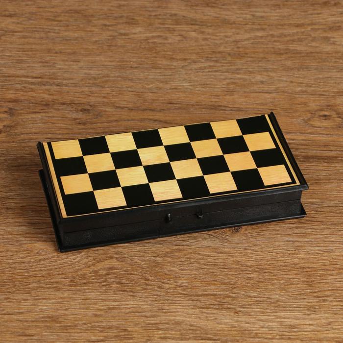 купить Игра настольная 3 в 1: шашки, шахматы, нарды, поле 19 × 19 см, в коробке