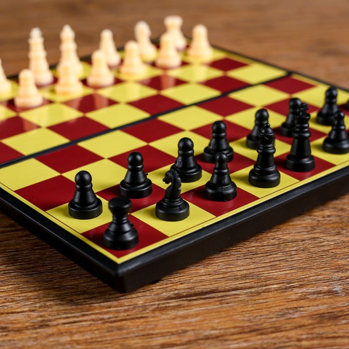 купить Игра настольная 2 в 1: шашки, шахматы, доска 18 × 18 см, в коробке