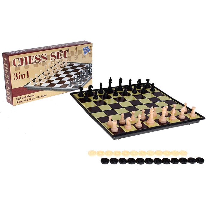 Настольная игра набор 2 в 1 Баталия: шашки, шахматы, доска пластик 20 х 20 см