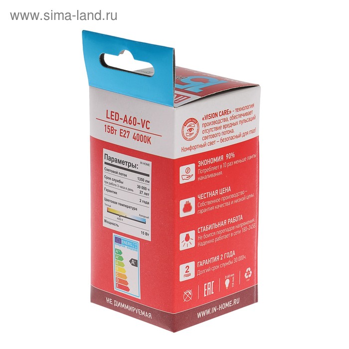 фото Лампа светодиодная in home led-a60-vc, е27, 15 вт, 230 в, 4000 к, 1350 лм inhome