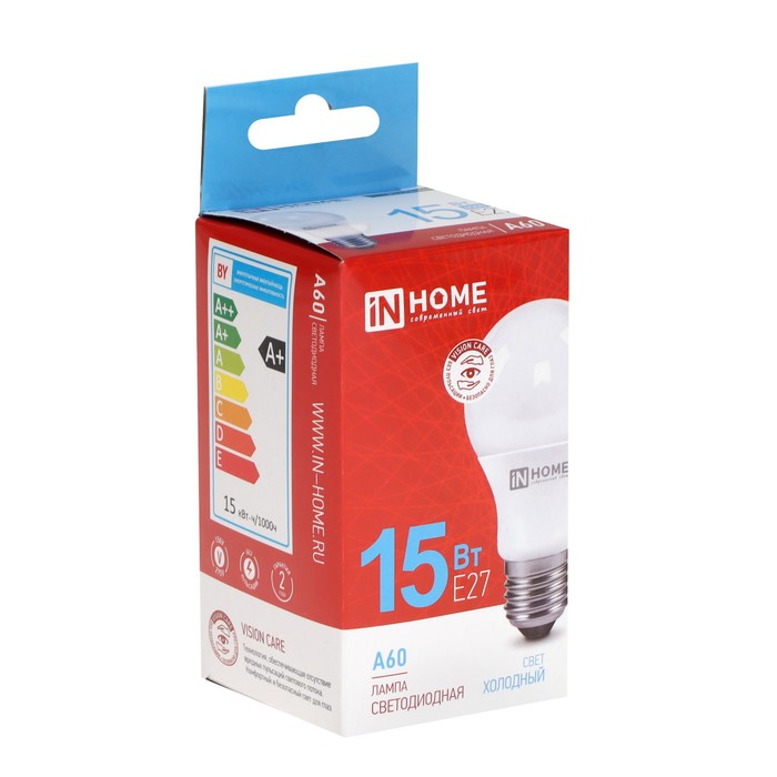 фото Лампа светодиодная in home led-a60-vc, е27, 15 вт, 230 в, 6500 к, 1430 лм inhome