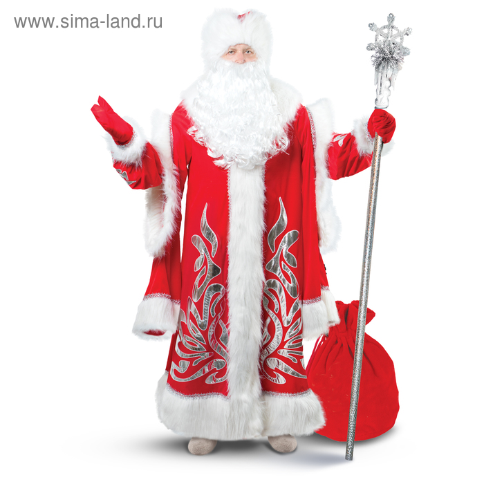 Карнавальный костюм «Дед Мороз королевский», аппликация серебристая, р. 52-54