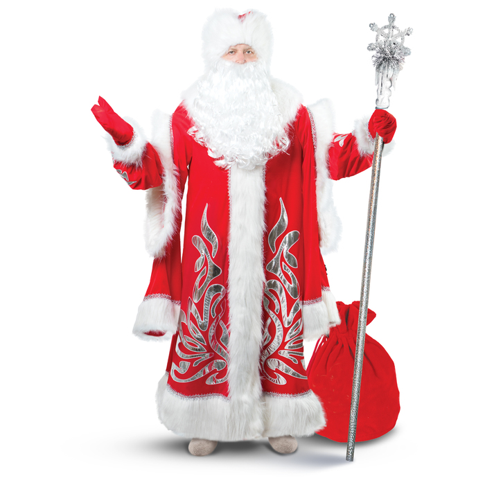 Карнавальный костюм «Дед Мороз королевский», аппликация серебристая, р. 56-58