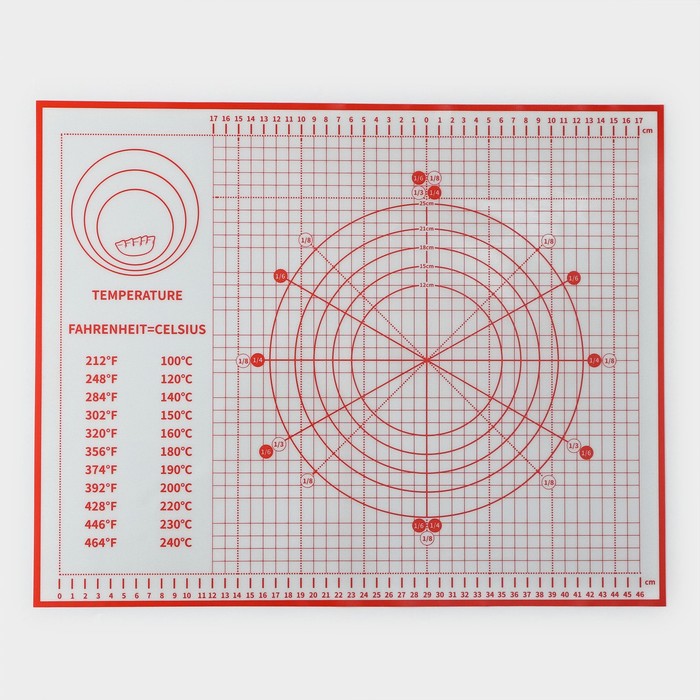 коврик кулинарный силиконовый с разметкой 29x26 см Армированный коврик с разметкой, силикон, 50×40 см, цвет красный