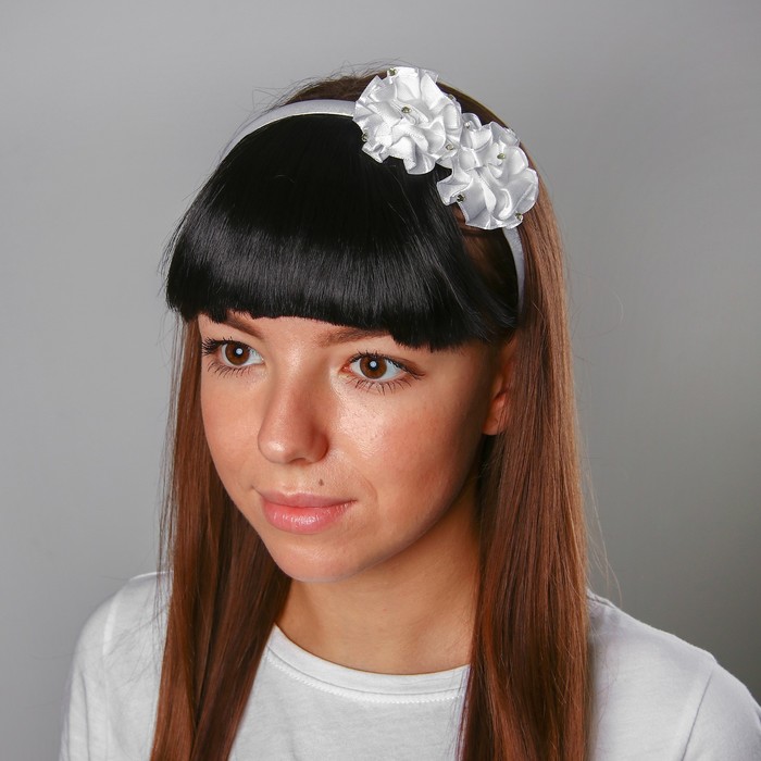 Челка накладная детская "Брюнетка" ободок с цветочками