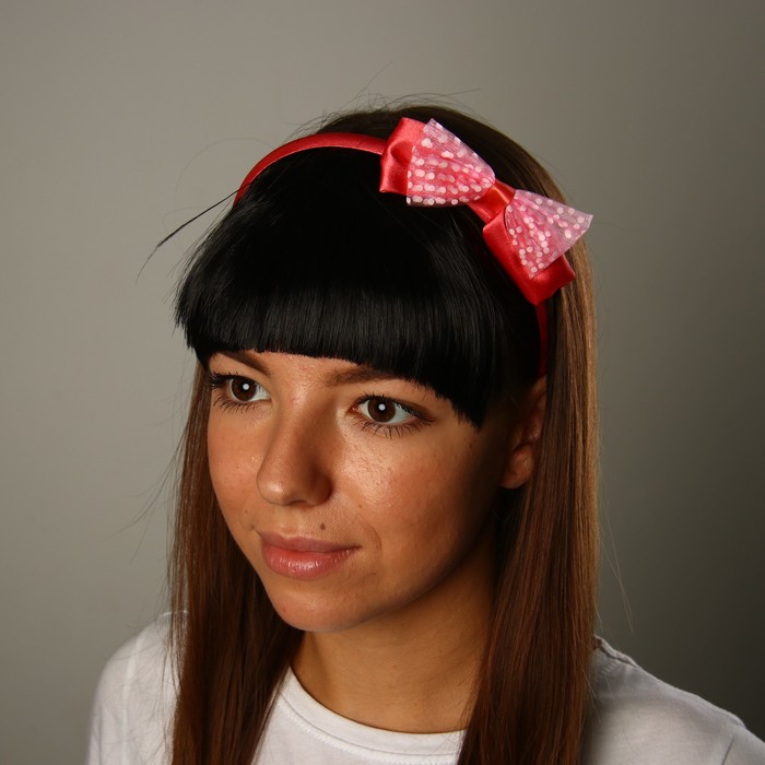 Челка накладная детская "Брюнетка" ободок с двойным бантиком