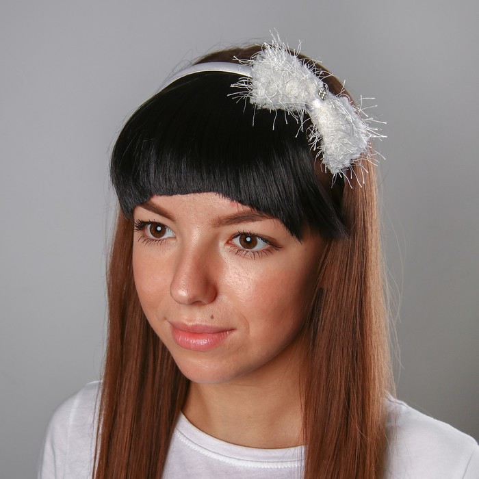 Челка накладная детская "Брюнетка" ободок с бантиком