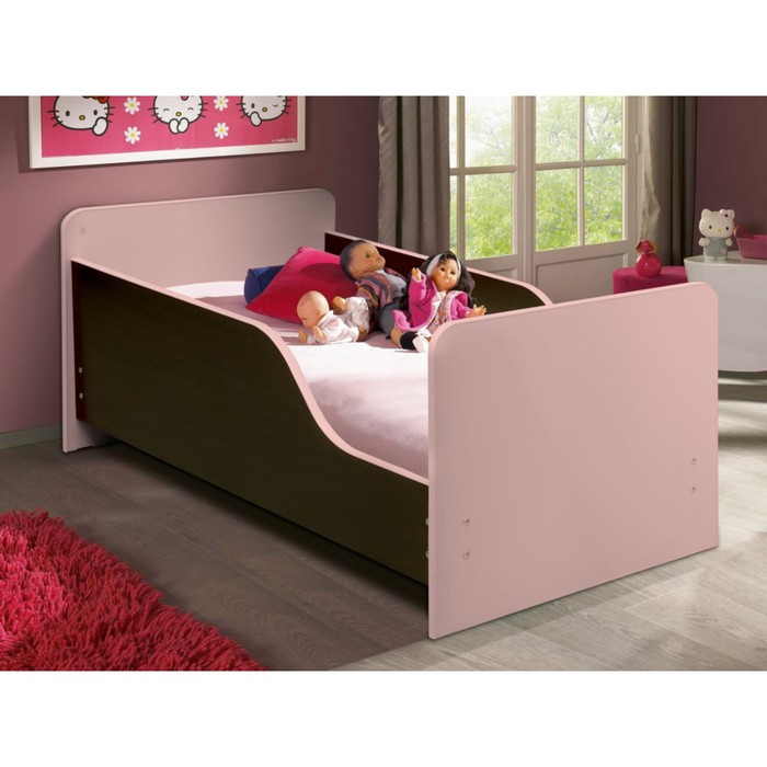фото Кровать детская с бортом «малышка №2», 600 × 1400 мм, цвет венге / светло-розовый матрица