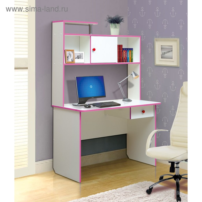Стол компьютерный №9, 1100 × 580 × 1680 мм, цвет белый/ярко-розовый