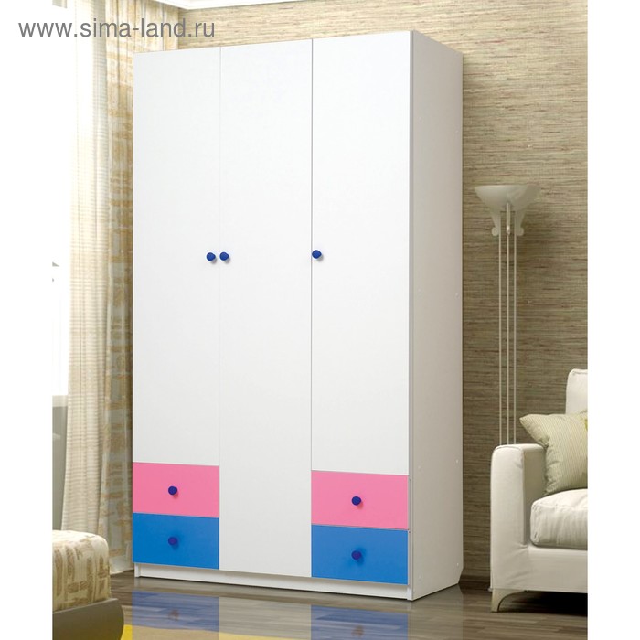 Шкаф 3-х дверный «Радуга», 1200×490×2100 мм, цвет белый / розовый / синий