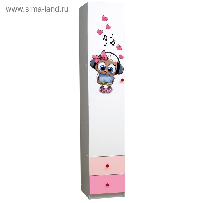 Шкаф с фотопечатью «Совята 1.2», 400×490×2100 мм, белый / розовый / светло-розовый
