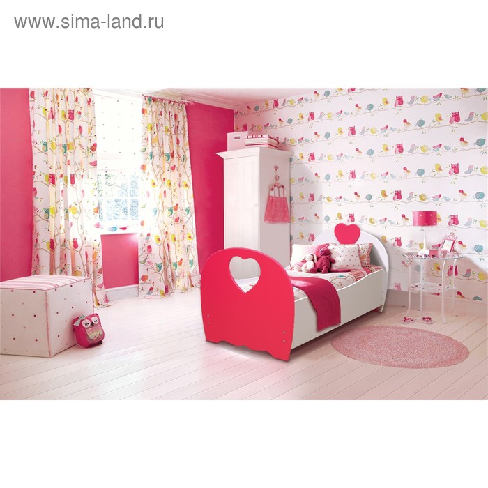 фото Кровать детская «сердце», 800 × 1900 мм, цвет белый/красный матрица