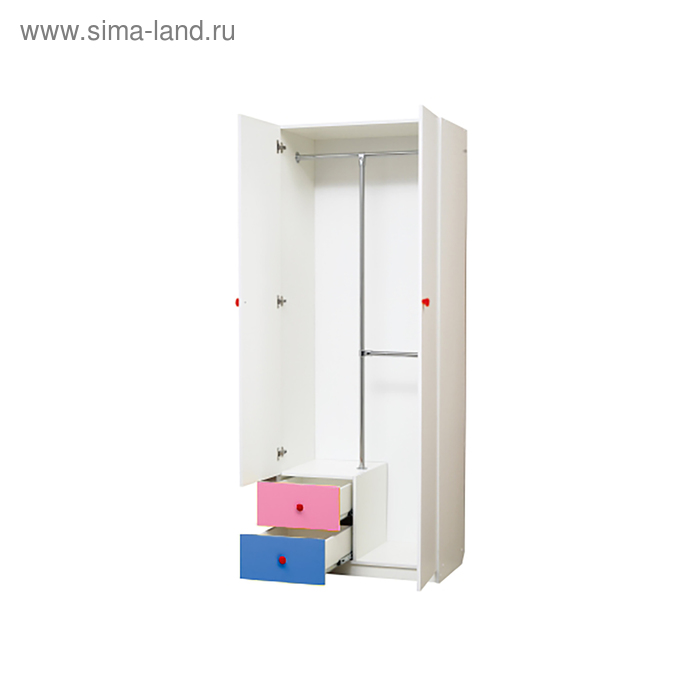Шкаф 2-х дверный с зеркалом «Радуга», 800×490×2100 мм, цвет белый / розовый / синий