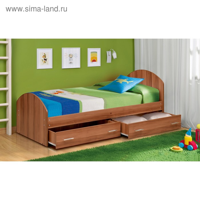 фото Кровать на уголках №2 с ящиками, 900 × 1900 мм, 1942 × 970 × 810 мм, цвет слива валлис матрица