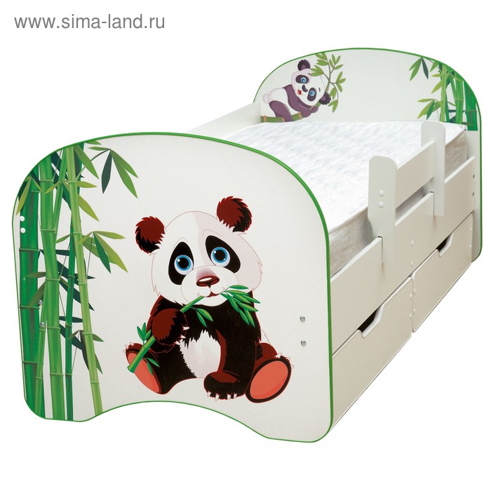 Кровать детская с фотопечатью «Панда», с 2-мя ящиками, 800х1900 мм, цвет белый