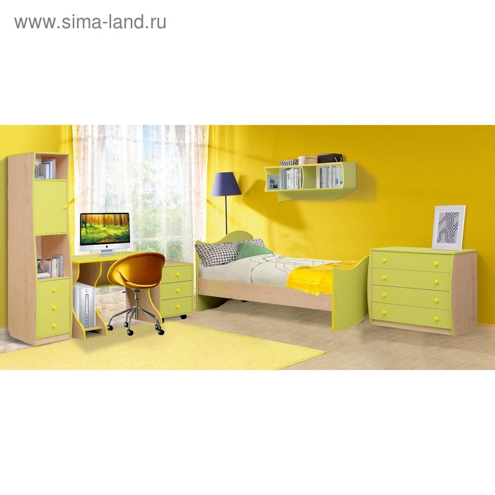 фото Набор мебели для детской комнаты «юниор-11.1», 3750 × 500 × 1850 мм, дуб молочный / лайм матрица
