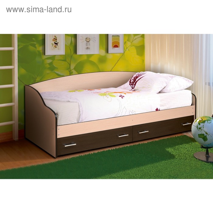фото Кровать «софа №4», 900 × 1900 мм, цвет дуб молочный/венге матрица