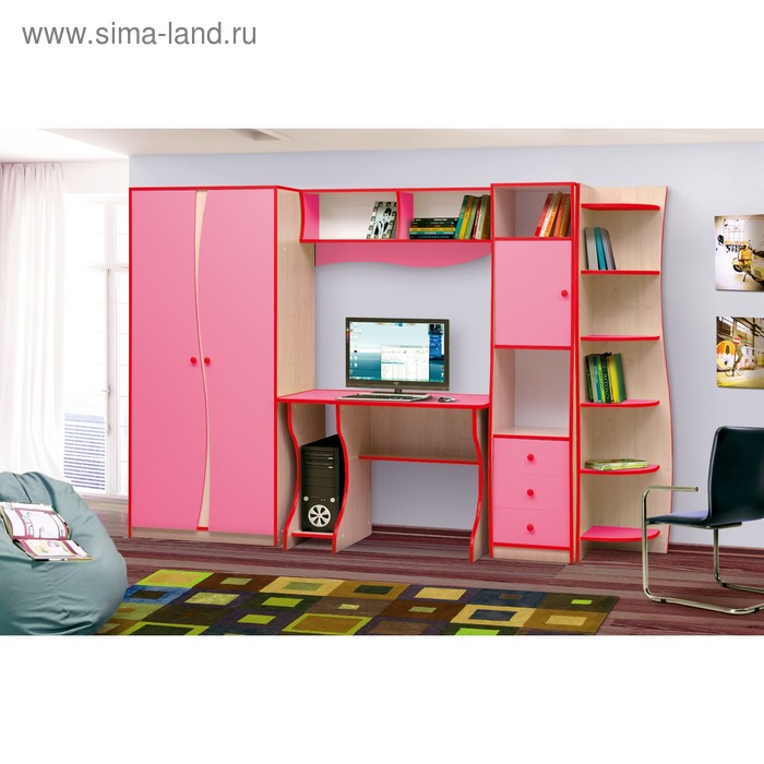 фото Набор мебели для детской «юниор 11.3», 2790 × 540 × 1850 мм, дуб молочный / ярко-розовый матрица