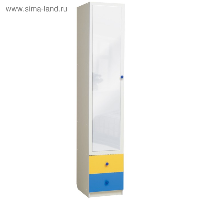 Шкаф с ящиками и зеркалом «Радуга», 400х490х2100 мм, цвет белый/жёлтый/синий