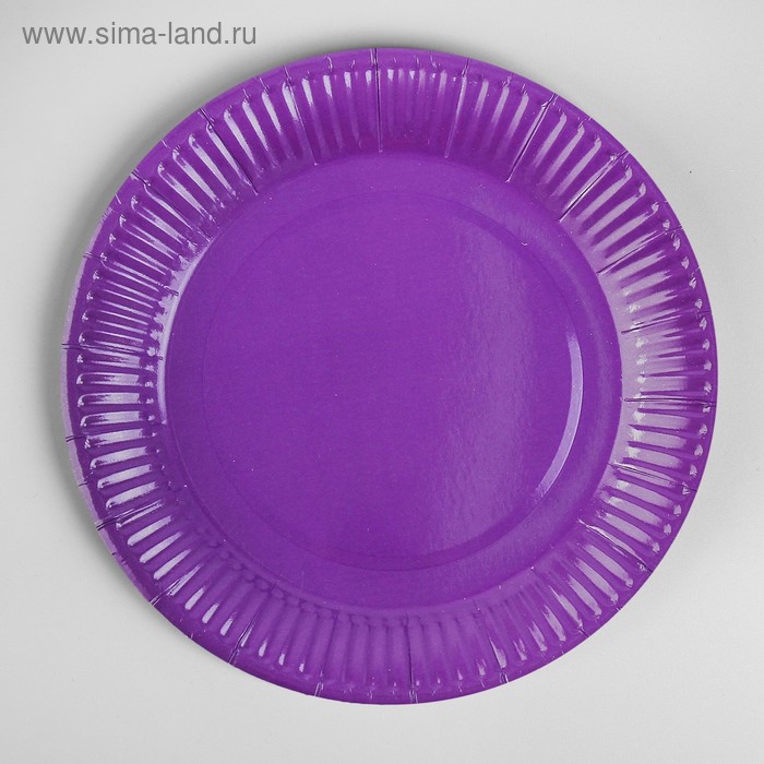 фото Тарелка бумажная, однотонная, 18 см, набор 6 шт., цвет фиолетовый страна карнавалия
