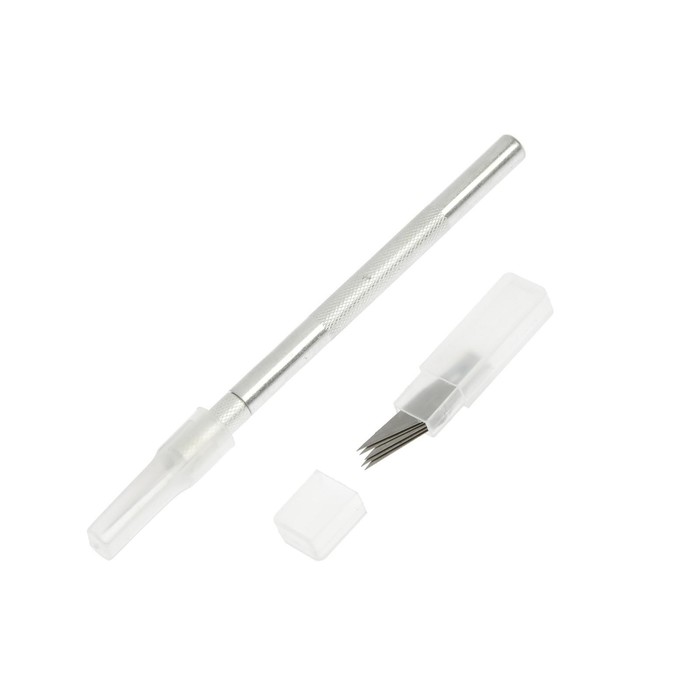 Нож макетный TUNDRA, алюминиевая ручка, перьевое лезвие (5 доп. лезвий)