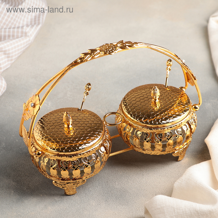  Набор сахарниц на подставке с ложками, 25×11,5×17,5 см, 2 шт