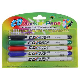 Набор маркеров для CD/DVD, 5 цветов: красный, чёрный, синий, зелёный, стирающий, 2.0 мм, блистер Ош
