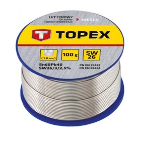 

Припой оловянный TOPEX 44E514, 60% олово, 40% свинец, проволока 1.0 мм, 100 г
