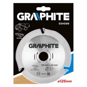 

Диск отрезной по дереву GRAPHITE 55H599, 125x22.2x2.8 мм, 3 зуба, твердосплавные напайки