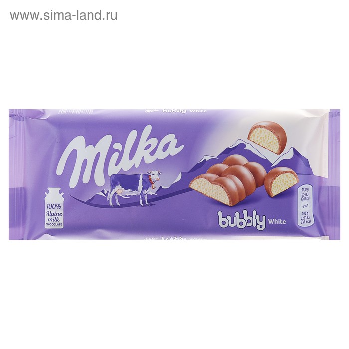   Сима-Ленд Молочный шоколад Milka Bubbly White Chocolate, белый, с пузырьками, 95 г