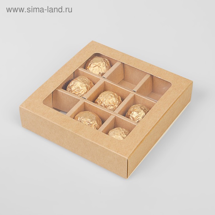 

Упаковка для конфет, крафт, на 9 шт, 13,5 х 13,5 х 3,2 см