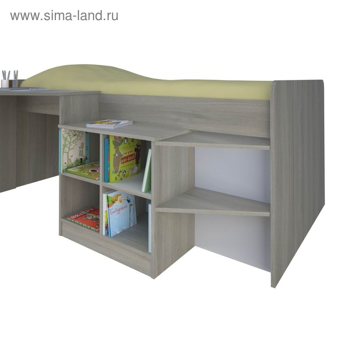 Кроватка-чердак детская Polini kids Simple со столом и полками 4000, цвет вяз-белый