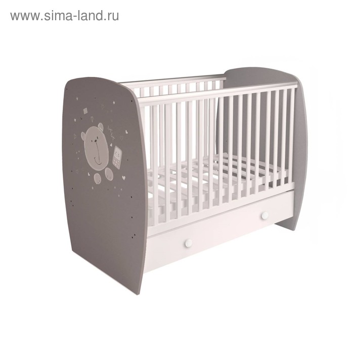 

Кроватка детская Polini kids French 710, Teddy, с ящиком, цвет белый-серый